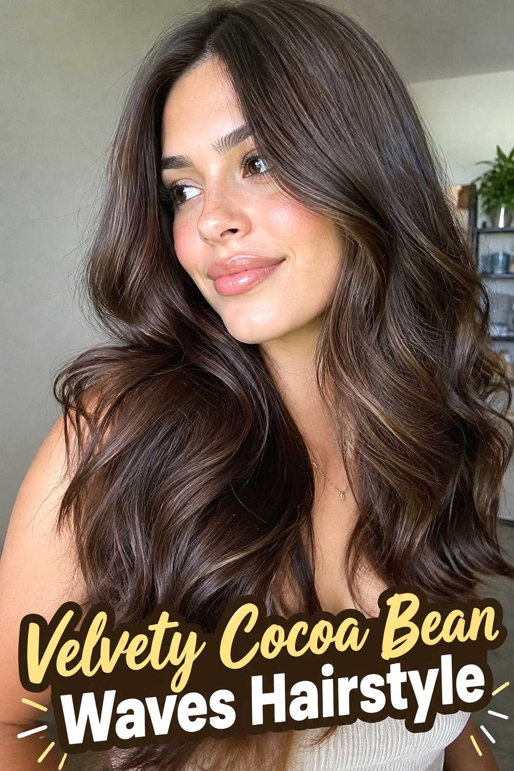 12. Velvety Cocoa Bean Waves Hairstyle