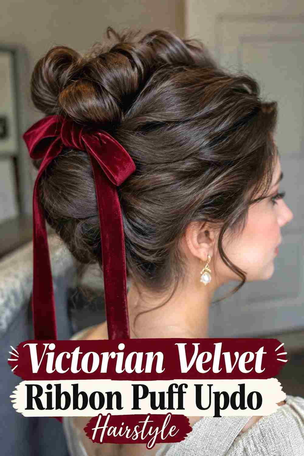 14. Victorian Velvet Ribbon Puff Updo Hairstyle
