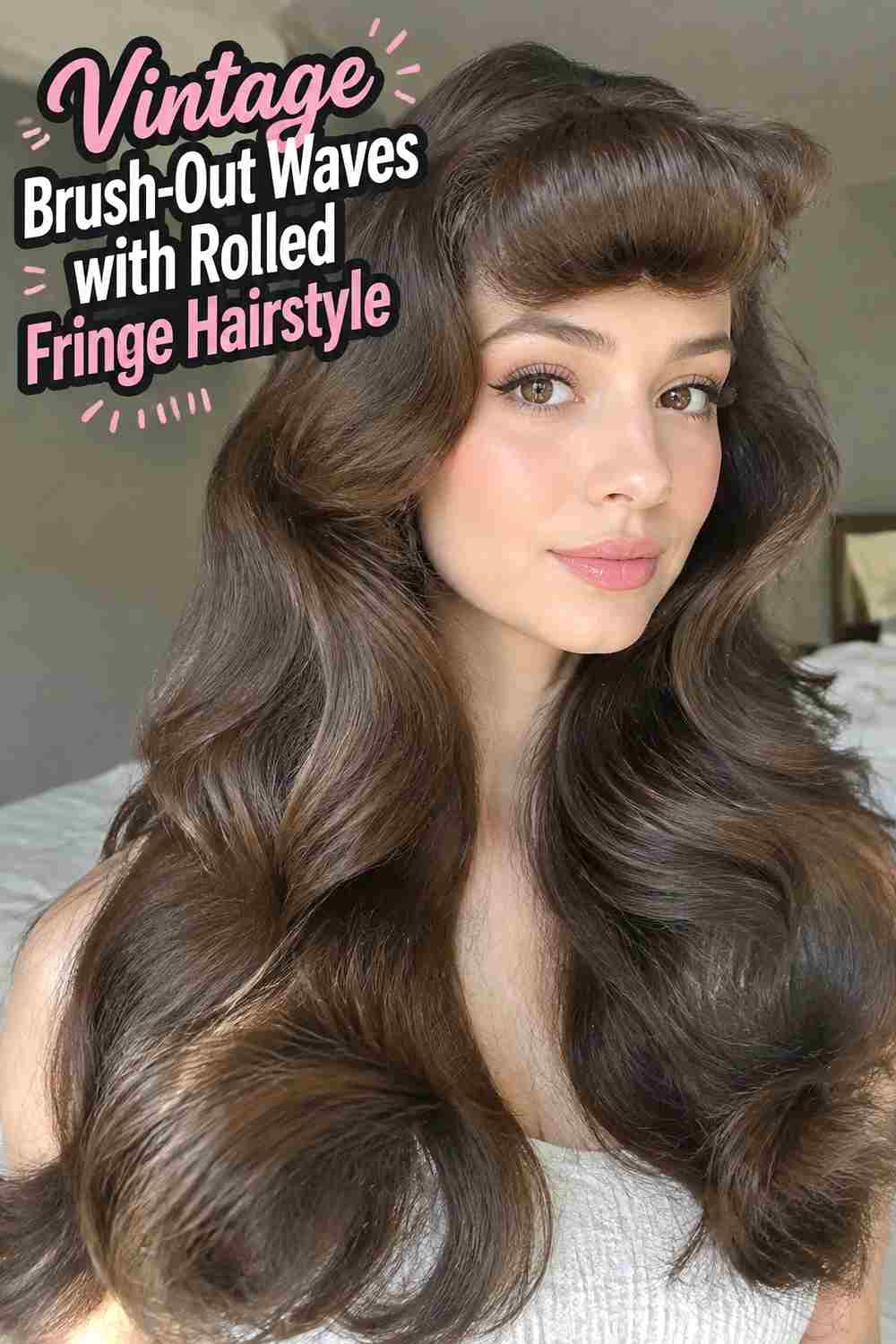 11. Vintage Brush Out Waves With Rolled Fringe Hairstyle