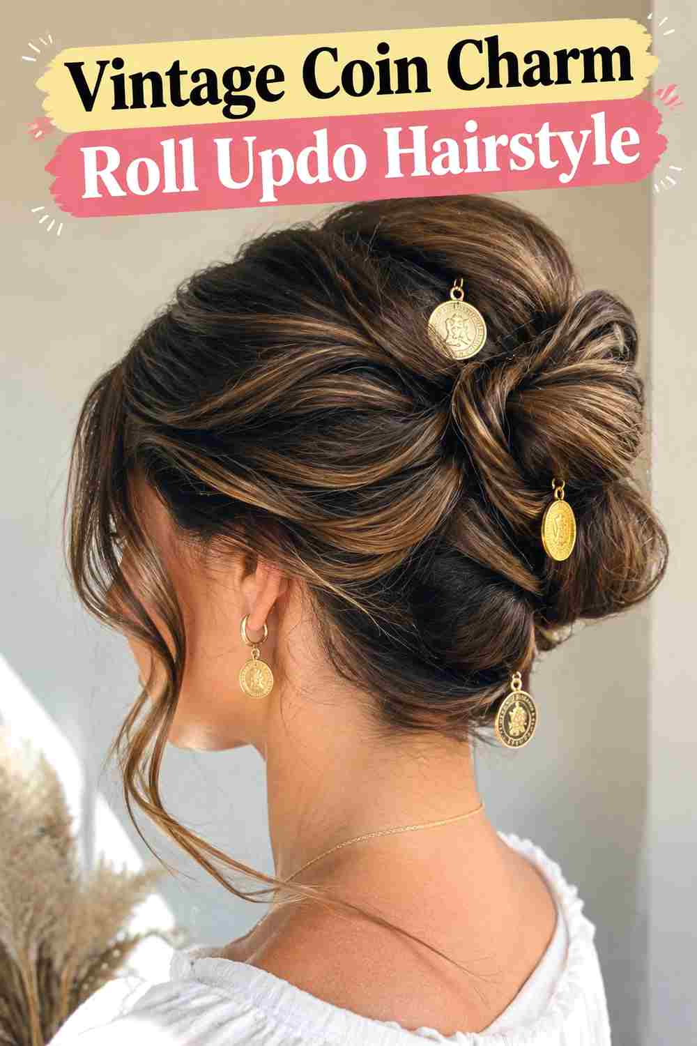 12. Vintage Coin Charm Roll Updo Hairstyle