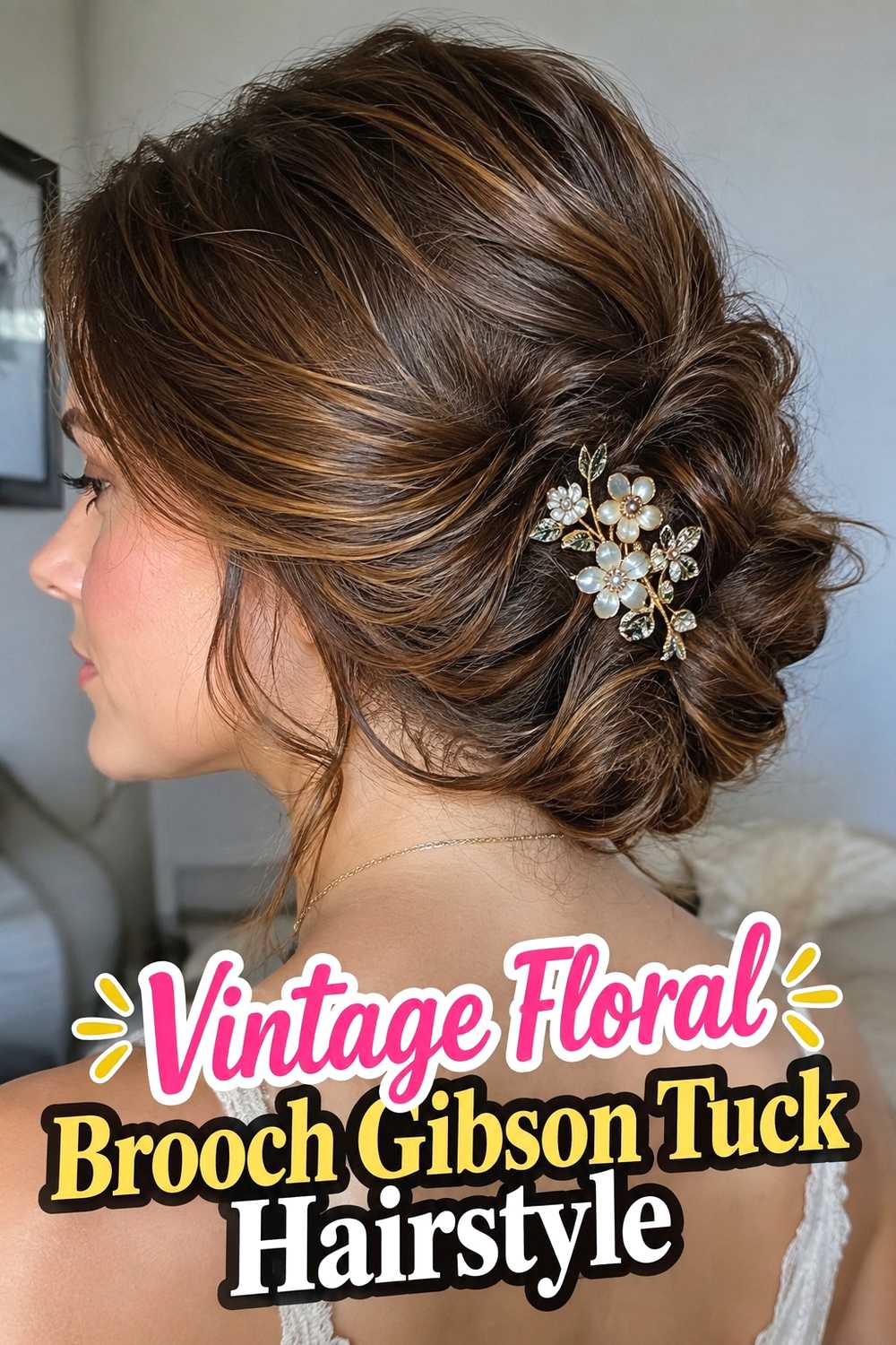 7. Vintage Floral Brooch Gibson Tuck Hairstyle
