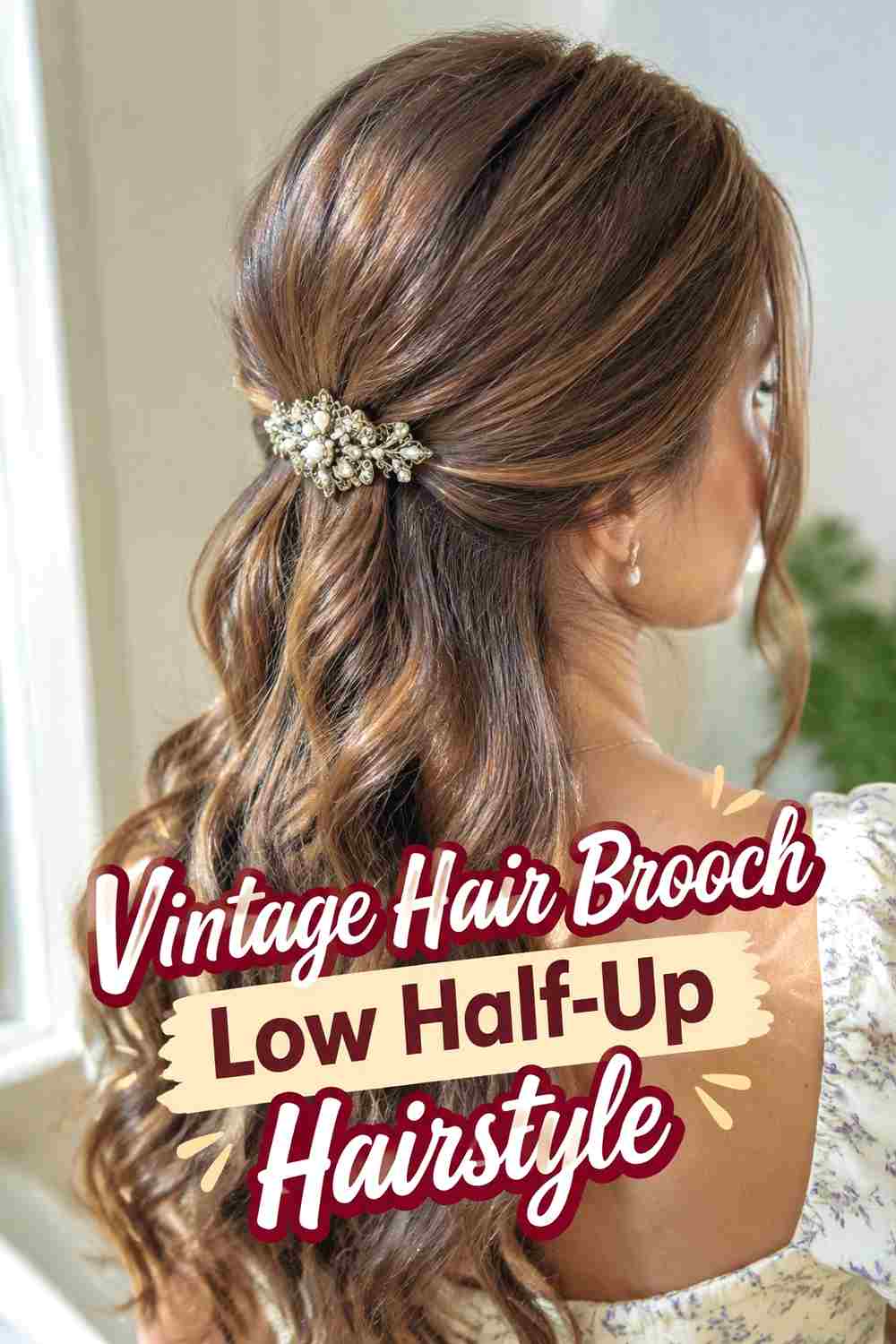 4. Vintage Hair Brooch Low Half Up Hairstyle
