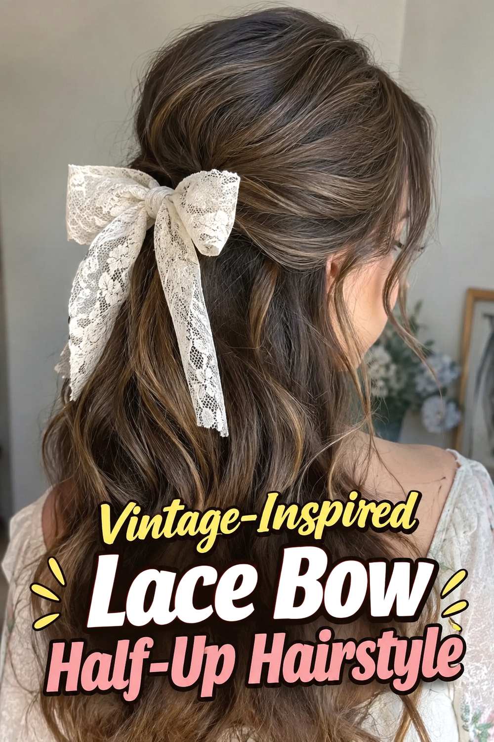 17. Vintage Inspired Lace Bow Half Up Hairstyle