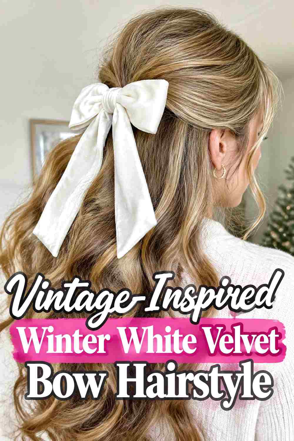 19. Vintage Inspired Winter White Velvet Bow Hairstyle