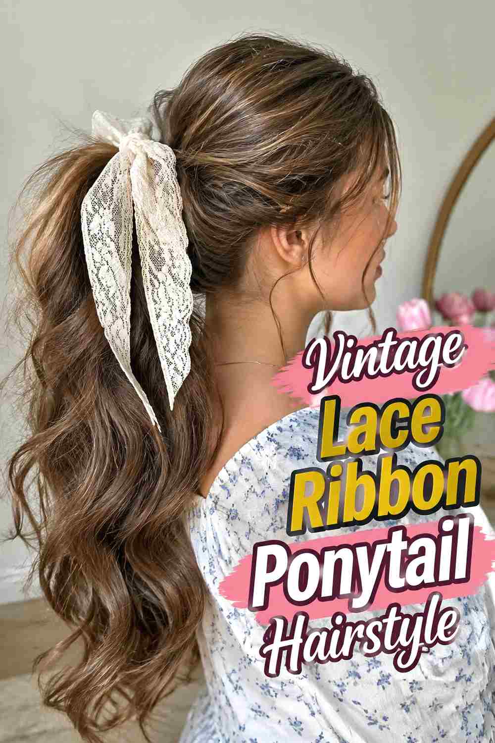 16. Vintage Lace Ribbon Ponytail Hairstyle