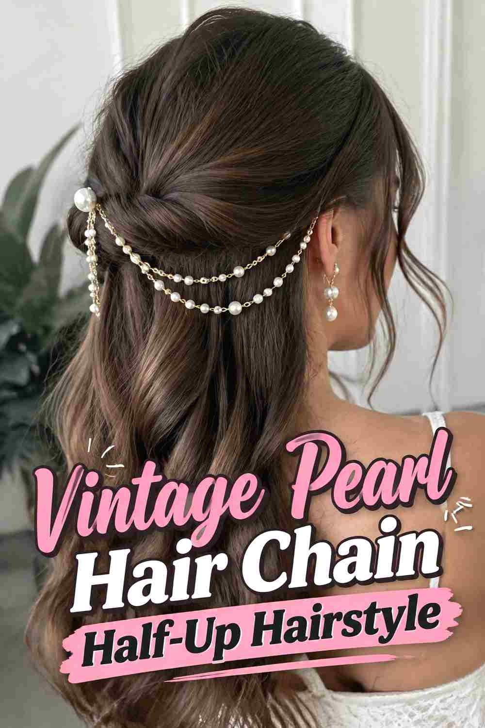 16. Vintage Pearl Hair Chain Half Up Hairstyle