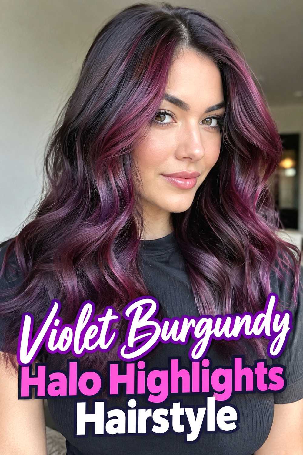 11. Violet Burgundy Halo Highlights Hairstyle