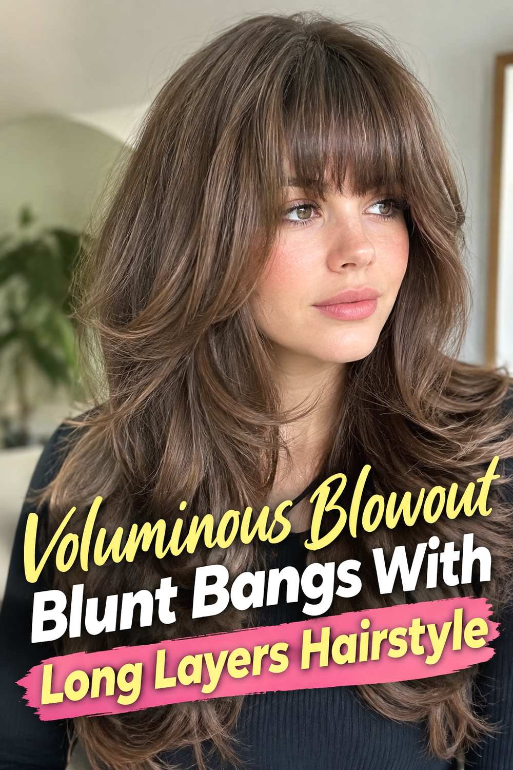 7. Voluminous Blowout Blunt Bangs With Long Layers Hairstyle