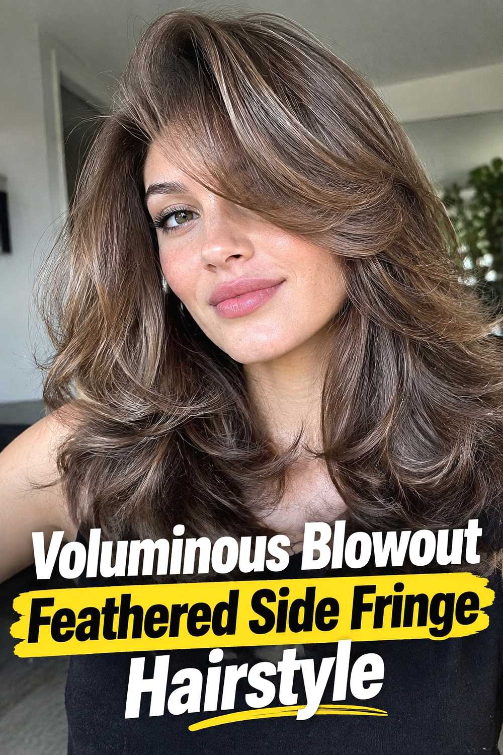 9. Voluminous Blowout Feathered Side Fringe Hairstyle