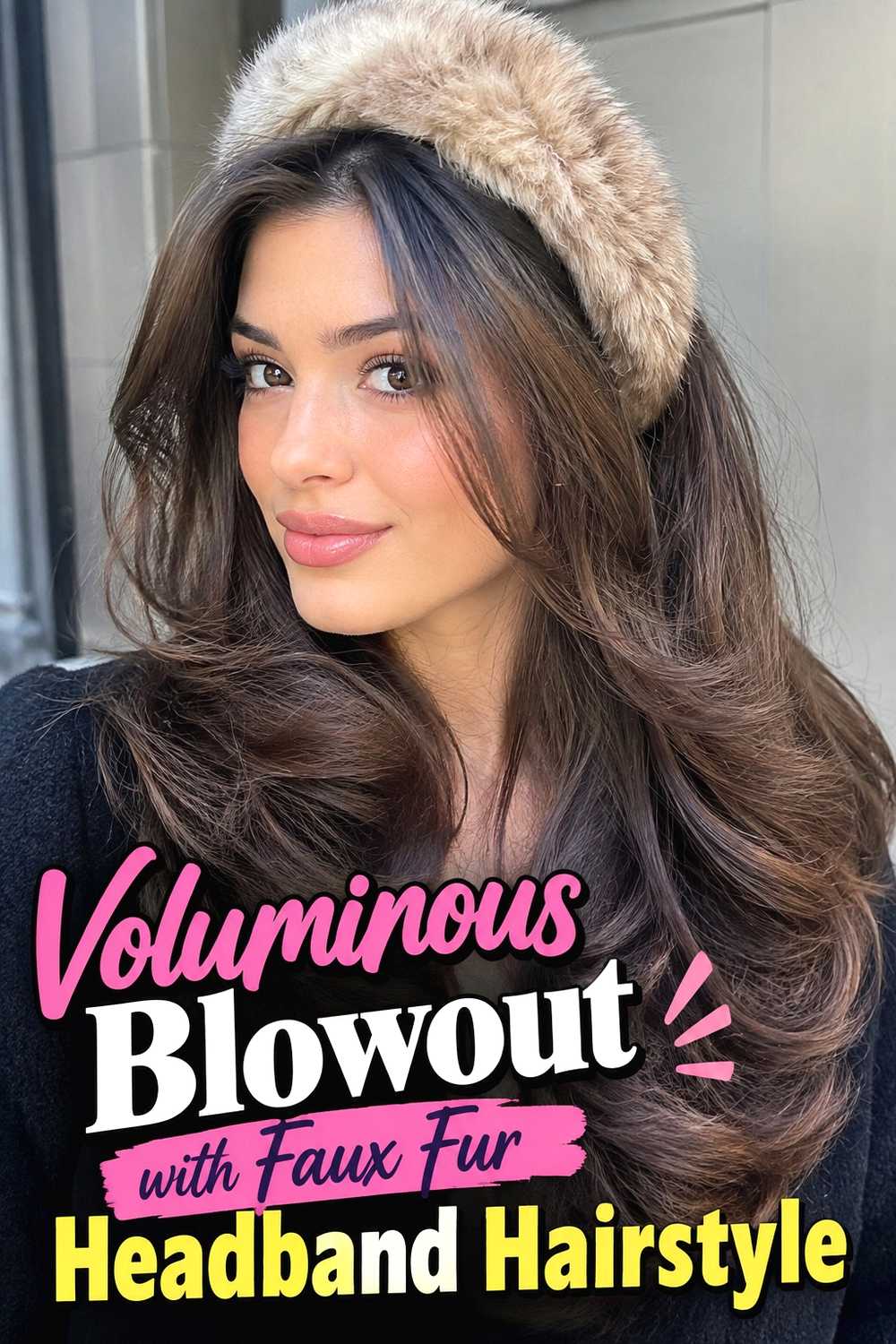 8. Voluminous Blowout With Faux Fur Headband Hairstyle