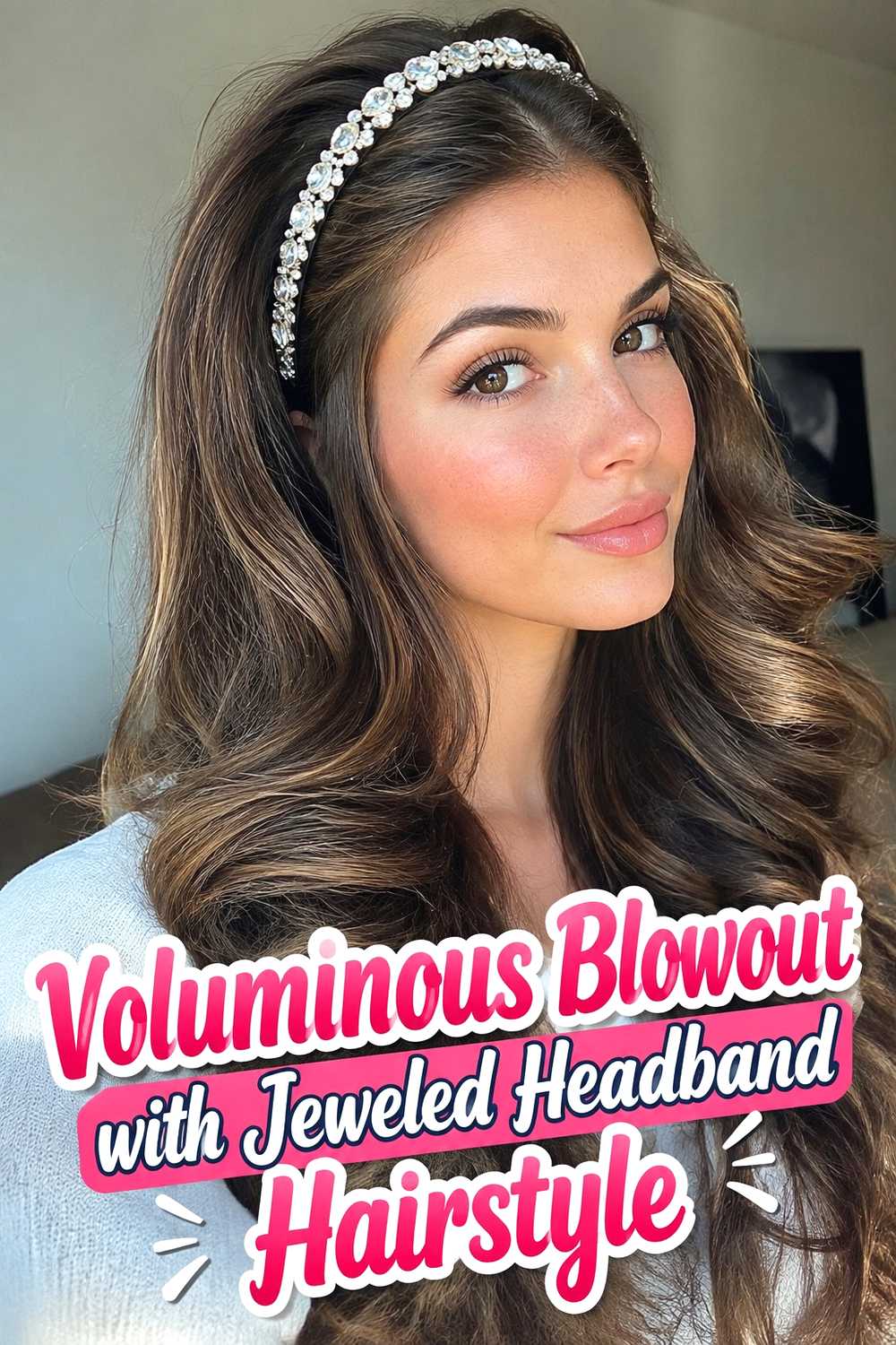4. Voluminous Blowout With Jeweled Headband Hairstyle