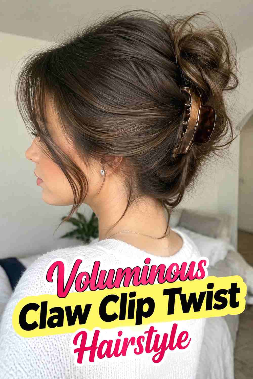 14. Voluminous Claw Clip Twist Hairstyle