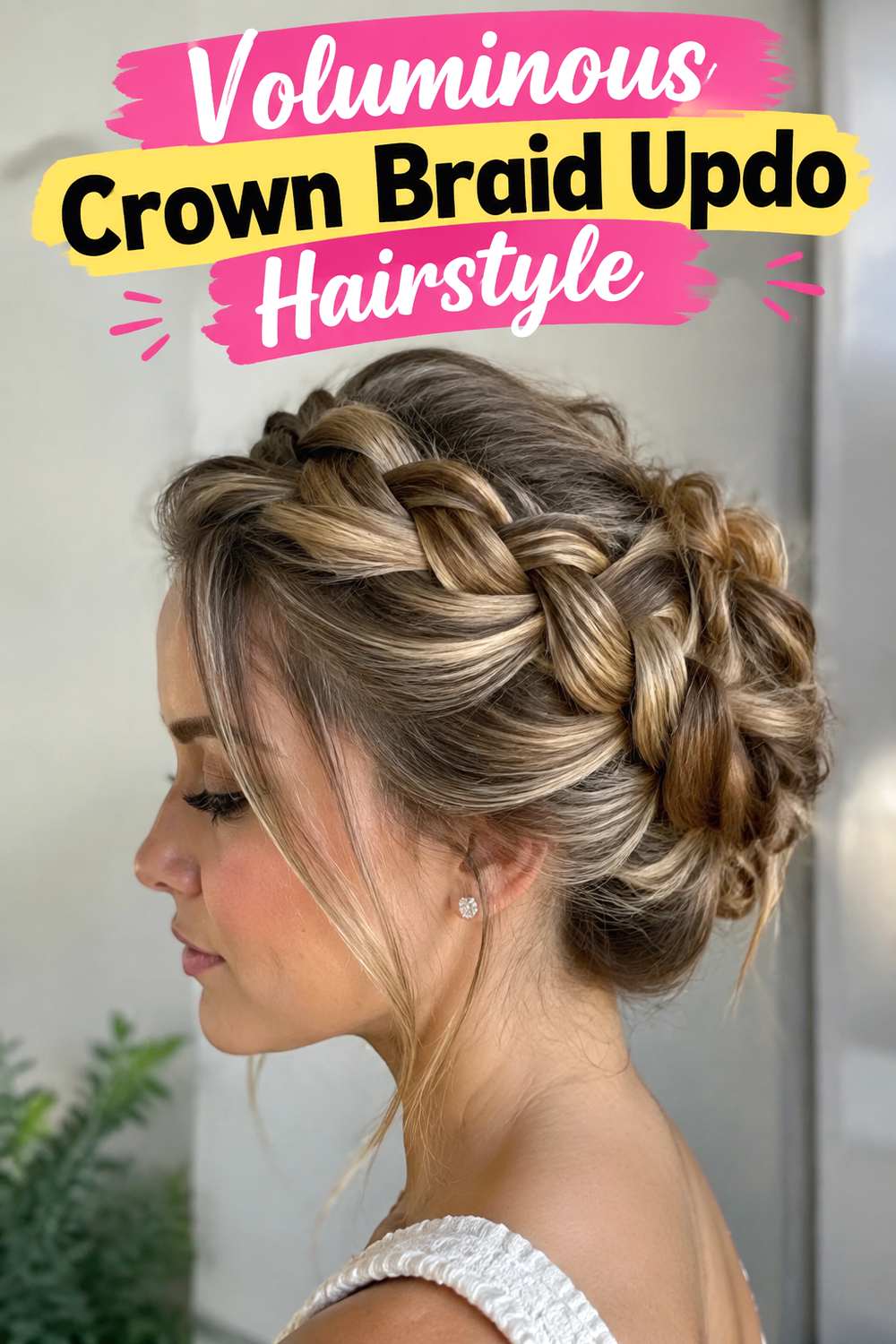 Voluminous Crown Braid Updo Hairstyle