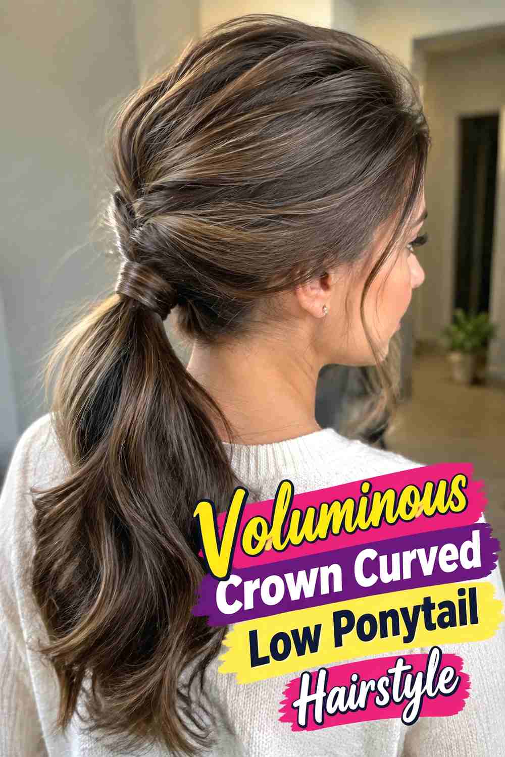 13. Voluminous Crown Curved Low Ponytail Hairstyle