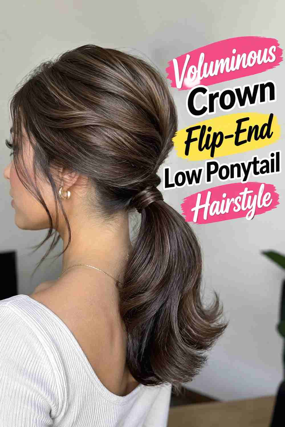 10. Voluminous Crown Flip End Low Ponytail Hairstyle