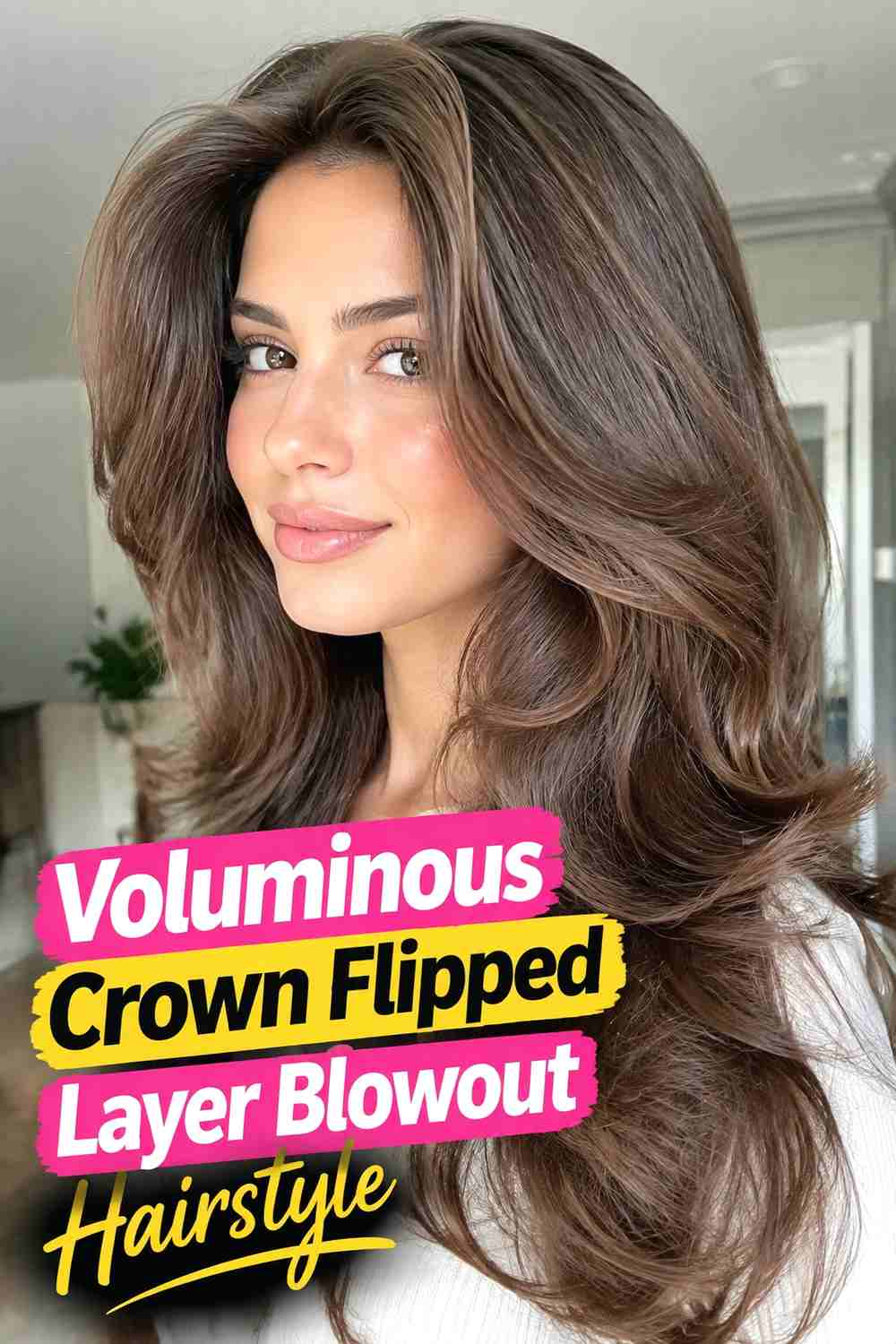 5. Voluminous Crown Flipped Layer Blowout Hairstyle