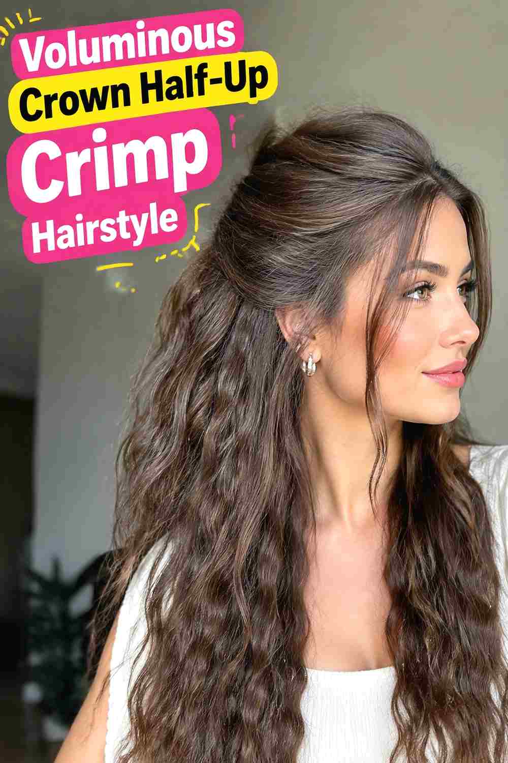 14. Voluminous Crown Half Up Crimp Hairstyle