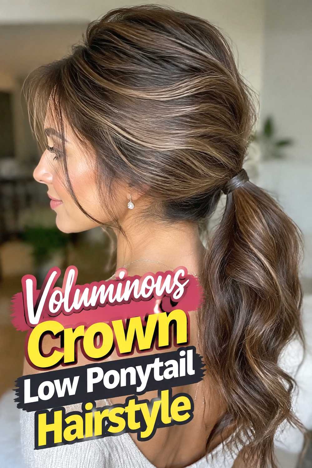 12. Voluminous Crown Low Ponytail Hairstyle