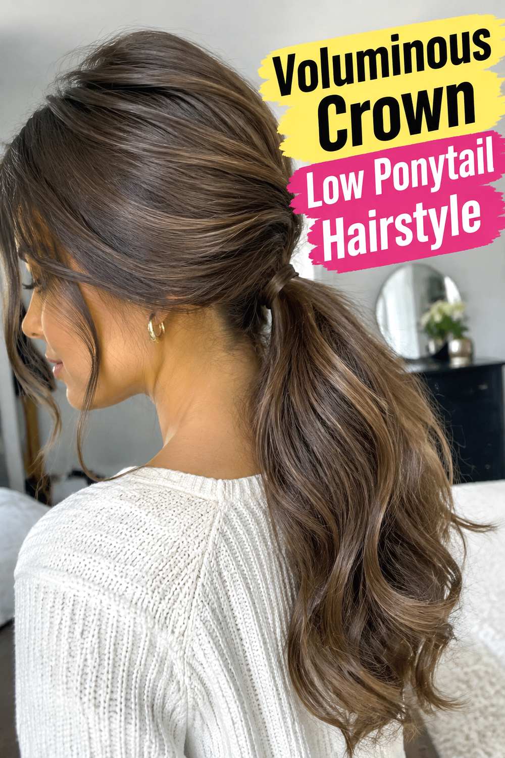 Voluminous Crown Low Ponytail Hairstyle