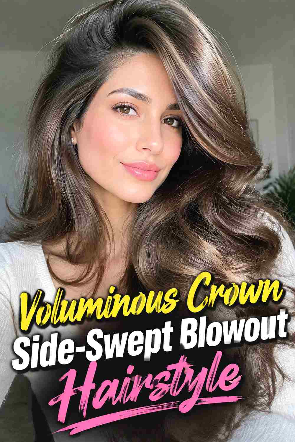 3. Voluminous Crown Side Swept Blowout Hairstyle