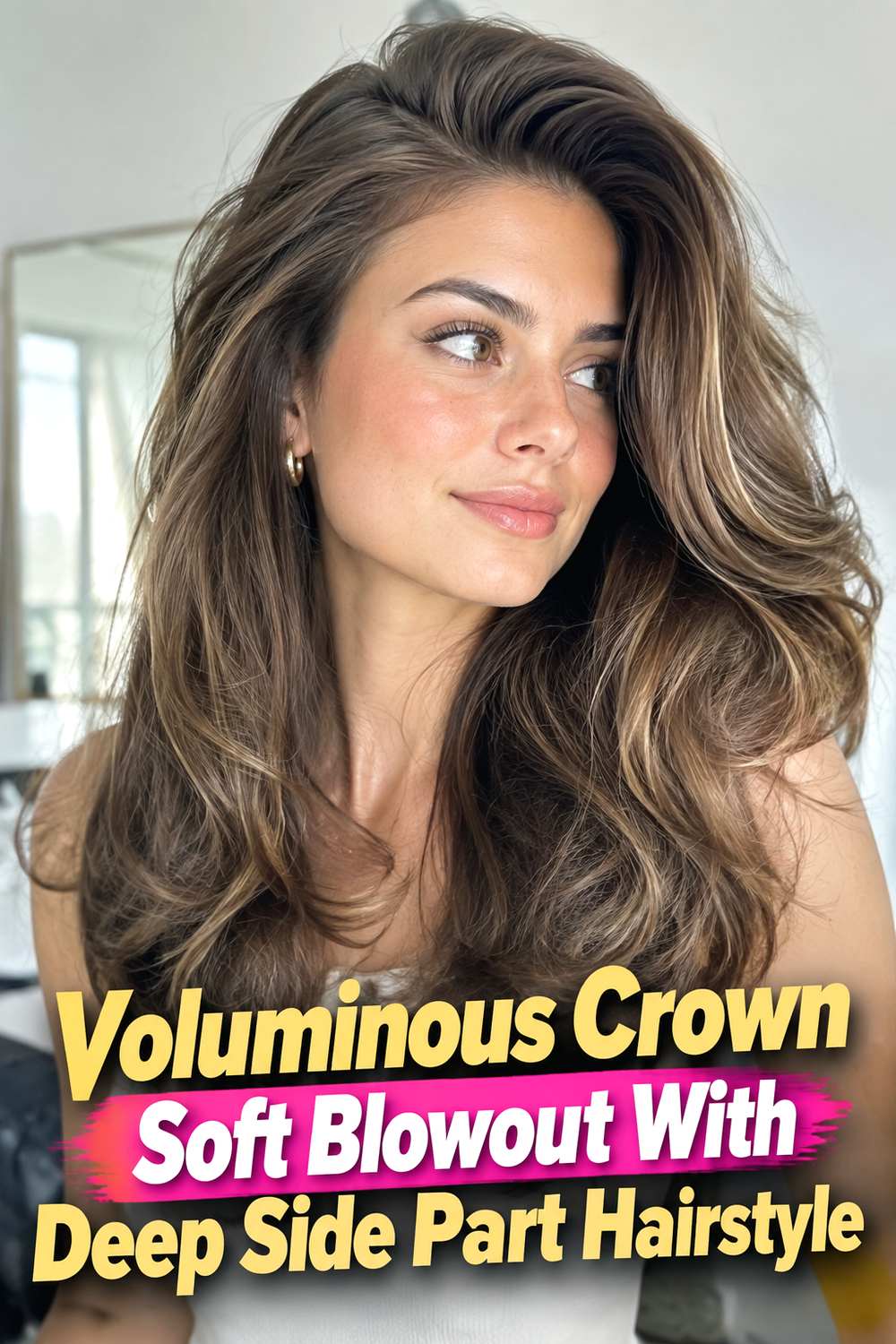 Voluminous Crown Soft Blowout With Deep Side Part Hairstyle