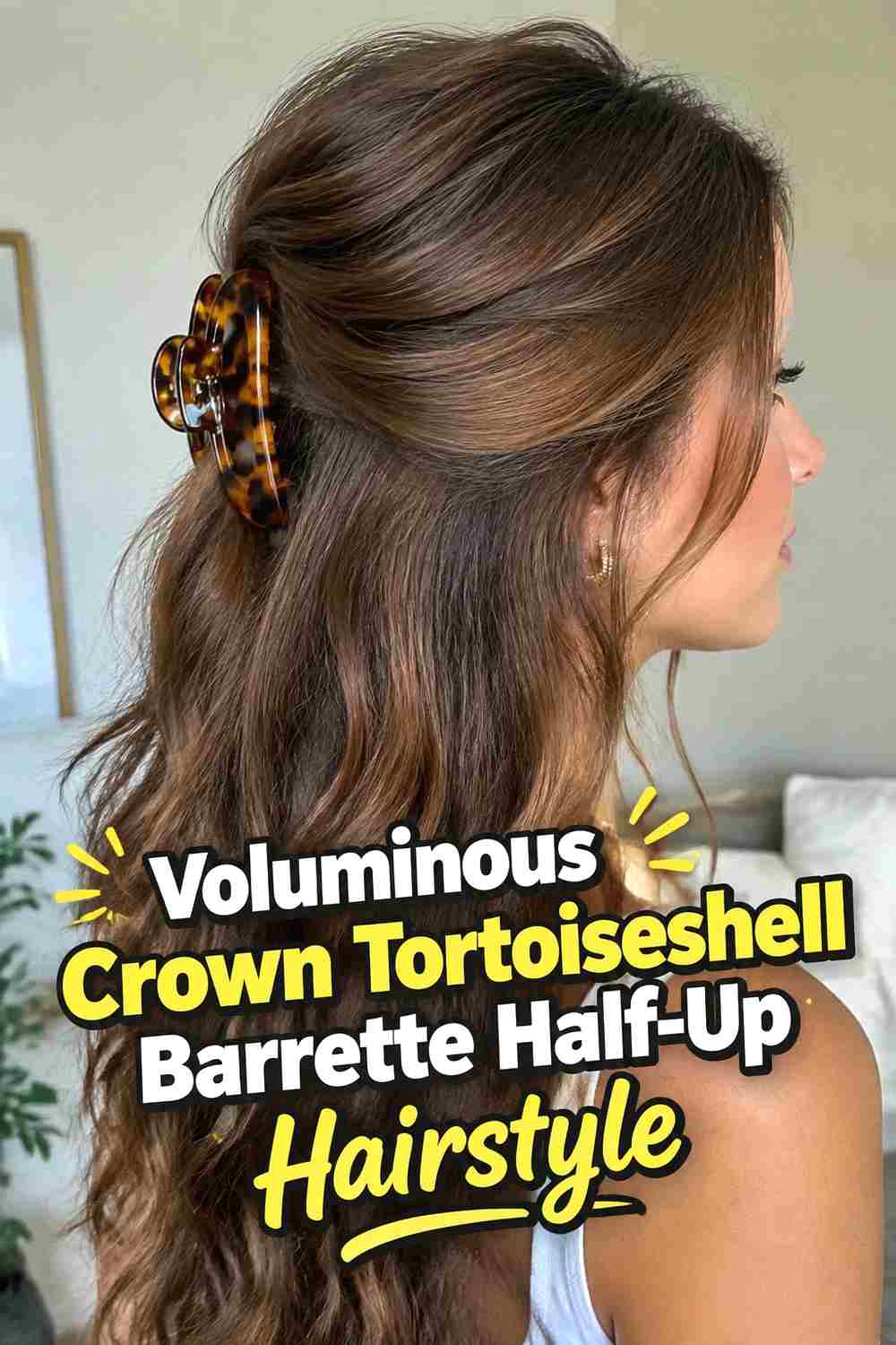 7. Voluminous Crown Tortoiseshell Barrette Half Up Hairstyle