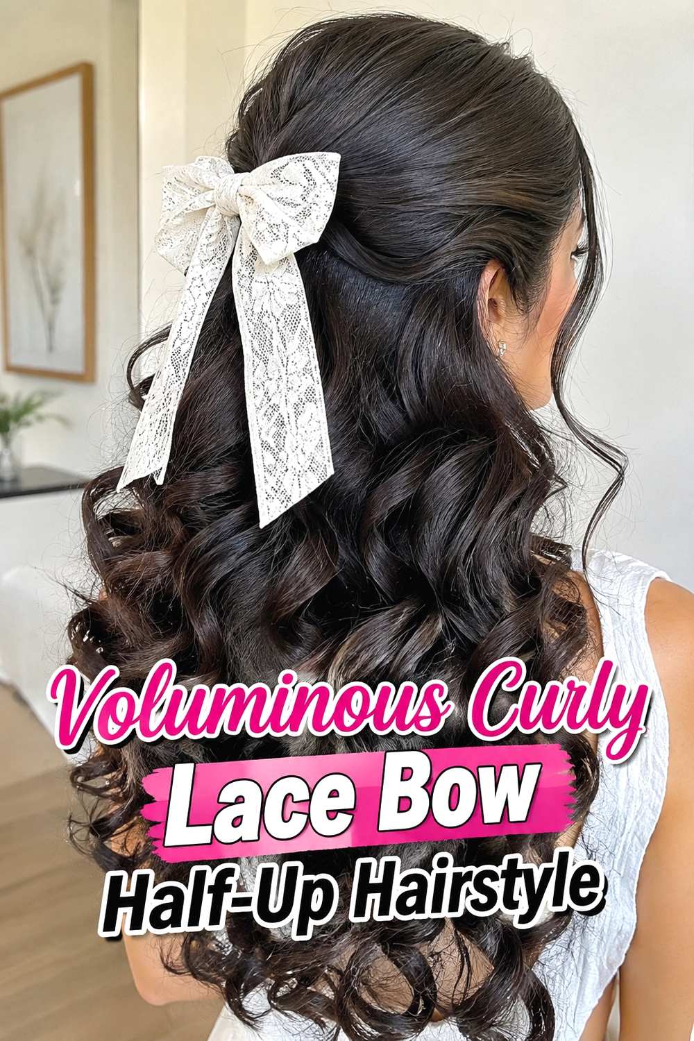 6. Voluminous Curly Lace Bow Half Up Hairstyle