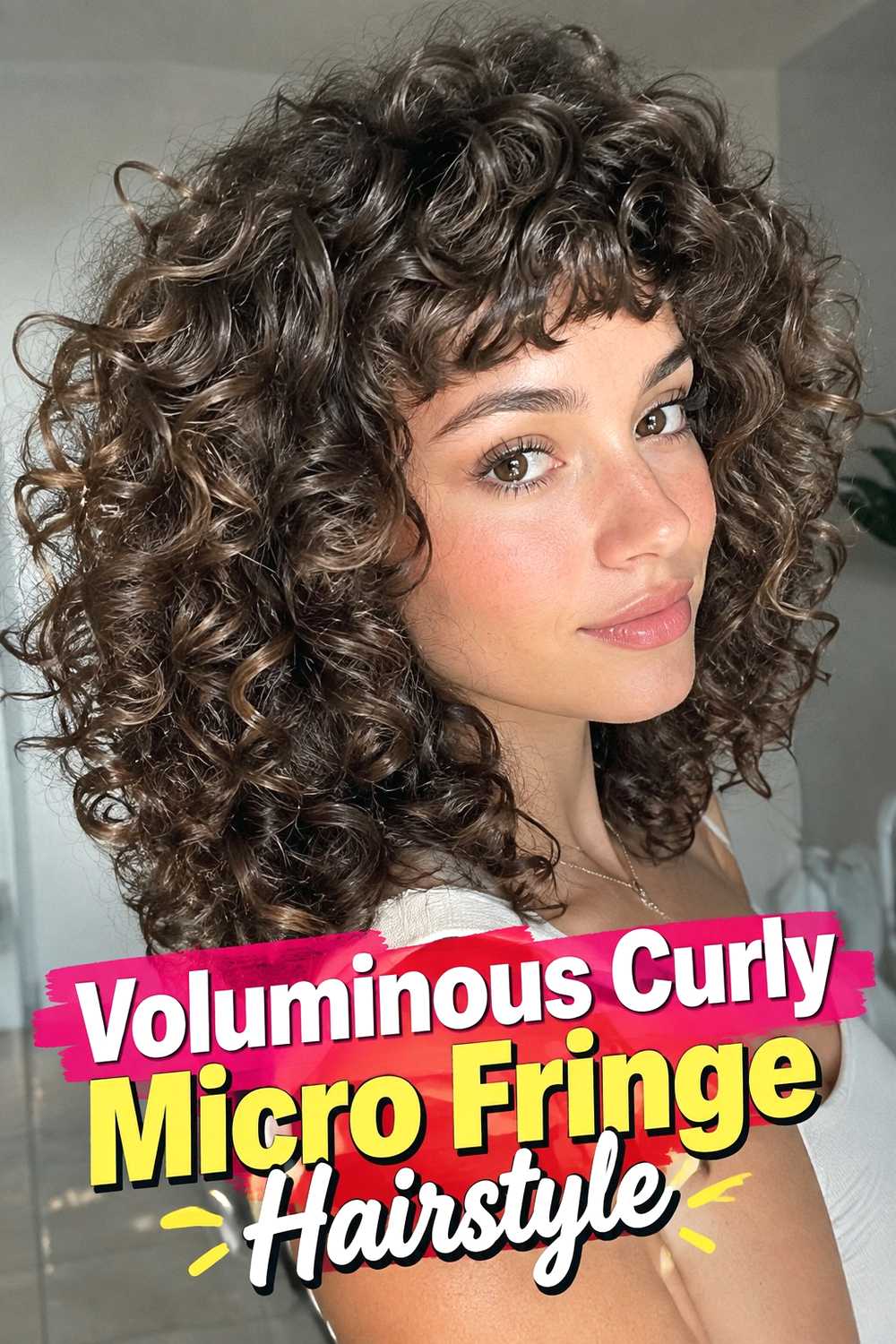 5. Voluminous Curly Micro Fringe Hairstyle