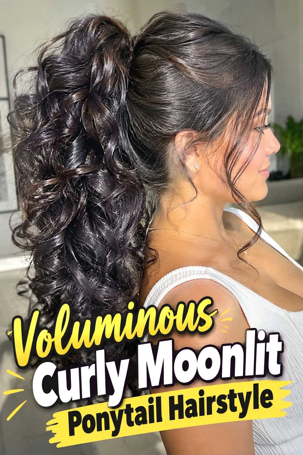 9. Voluminous Curly Moonlit Ponytail Hairstyle