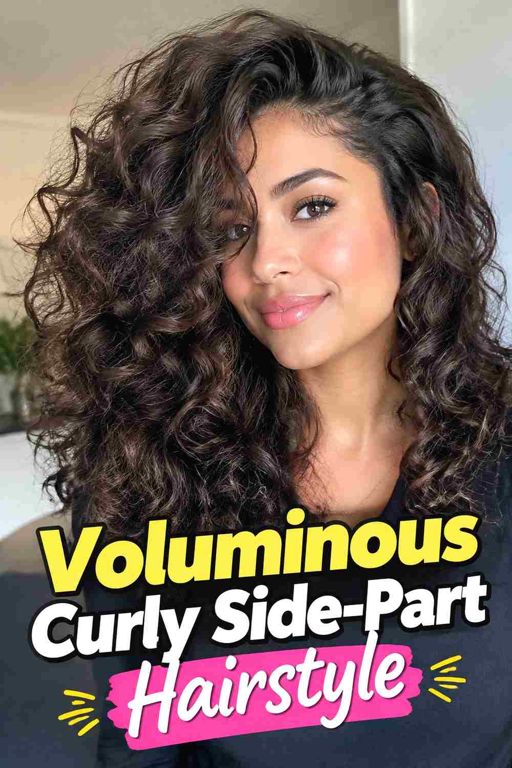 7. Voluminous Curly Side Part Hairstyle