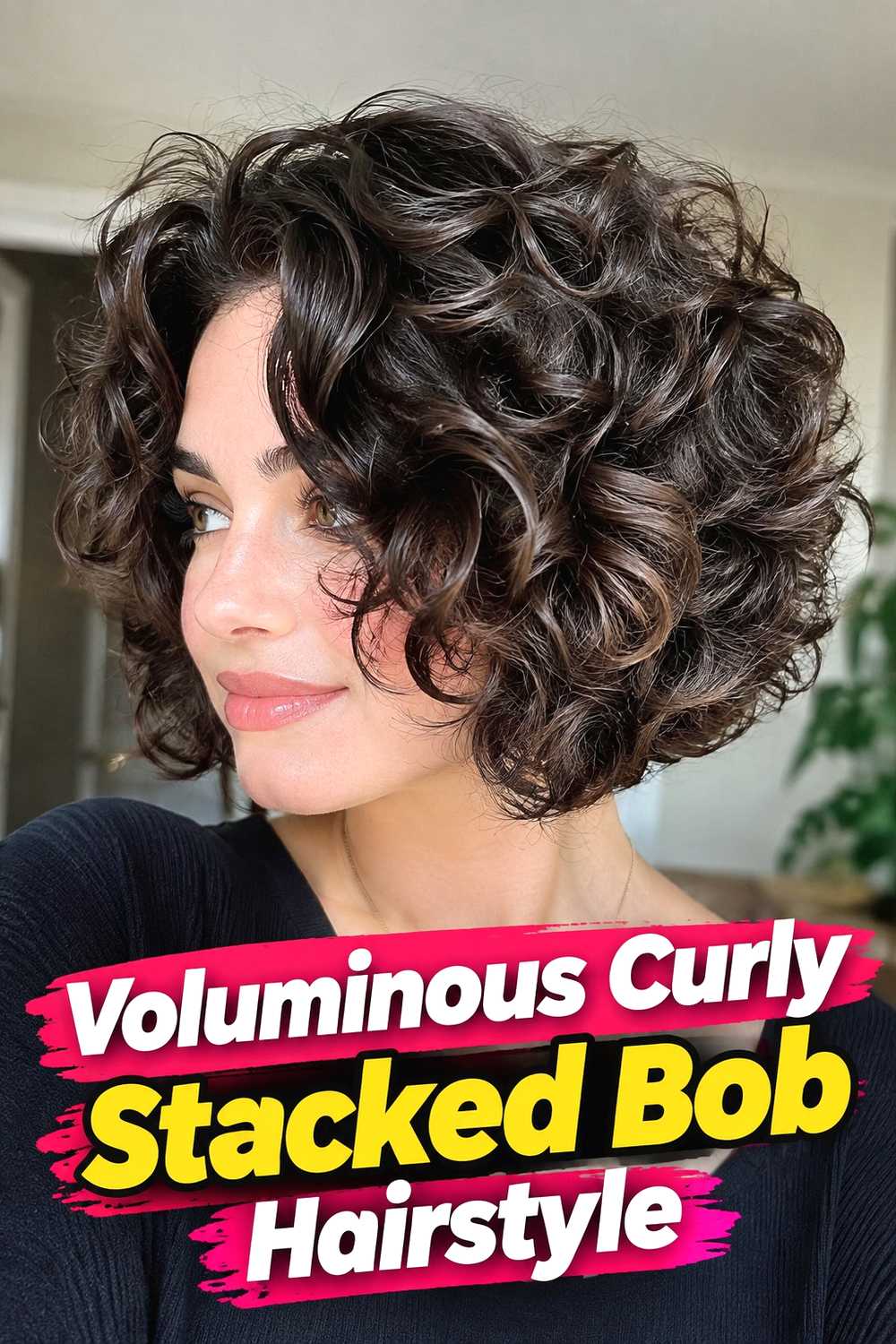 6. Voluminous Curly Stacked Bob Hairstyle