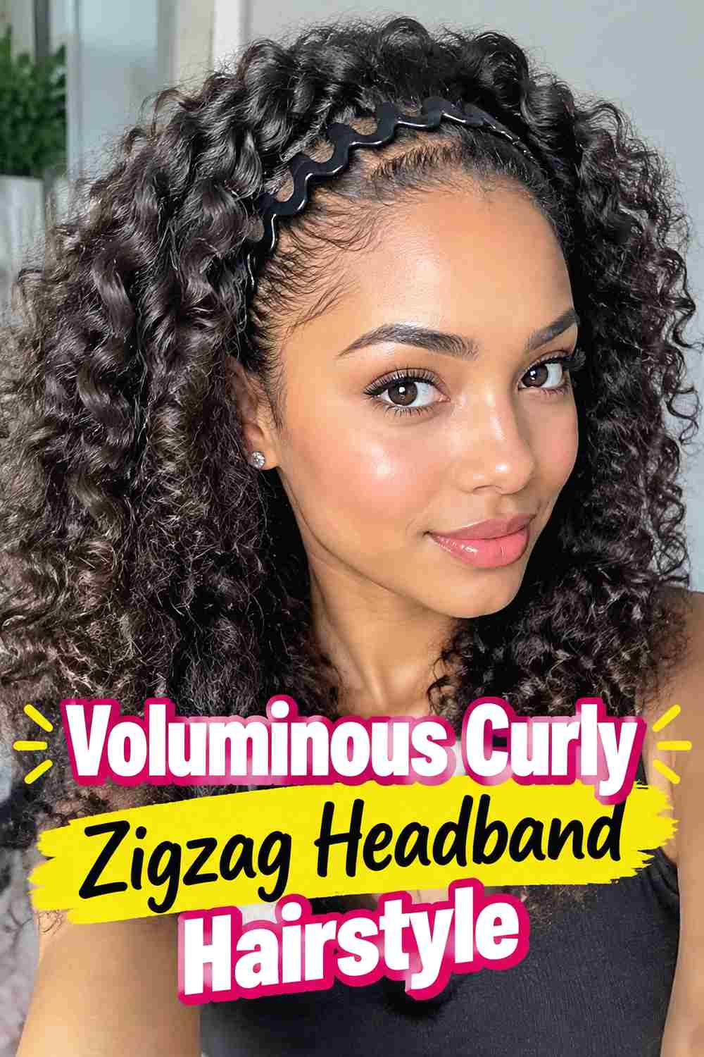 2. Voluminous Curly Zigzag Headband Hairstyle