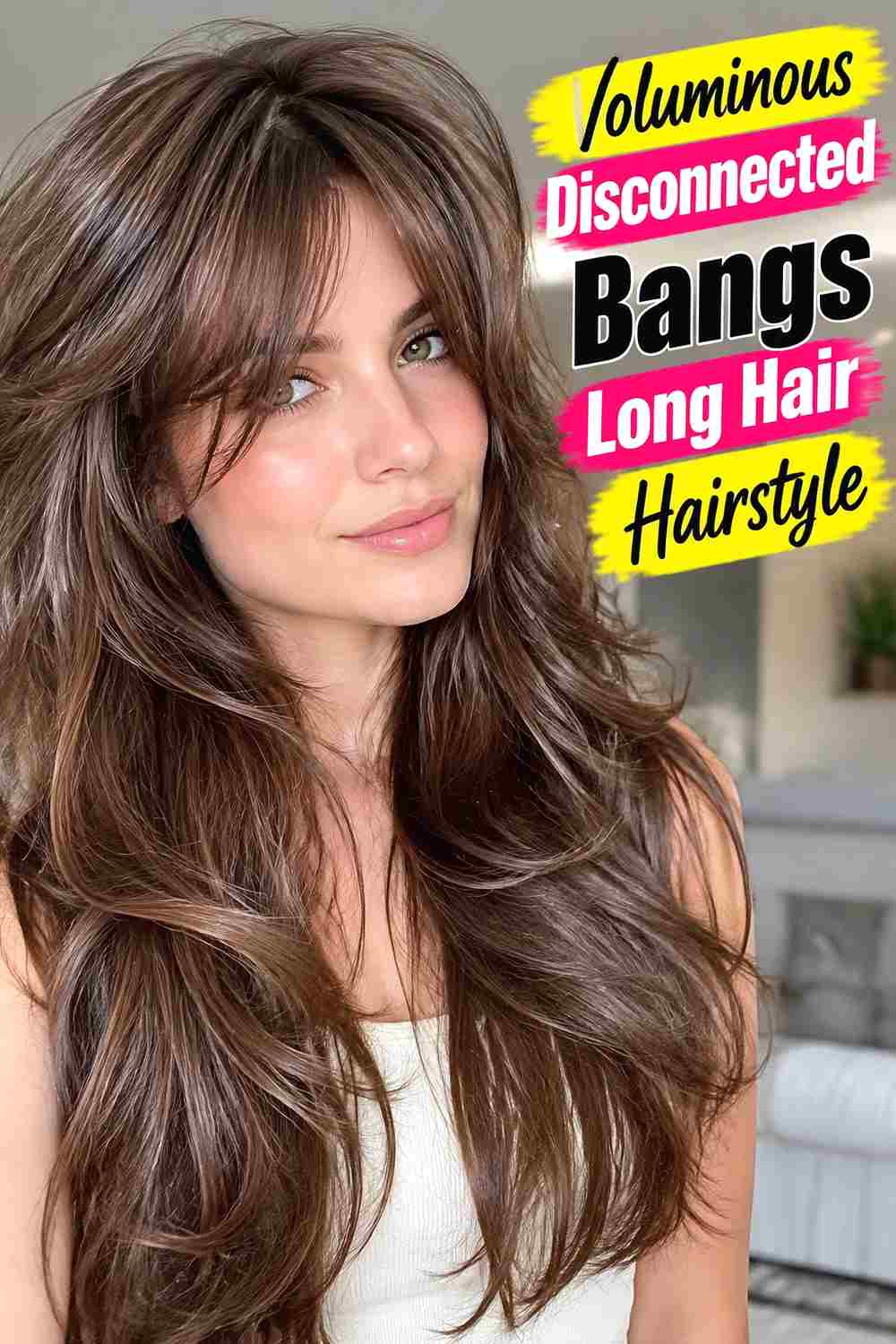 15. Voluminous Disconnected Bangs Long Hair Hairstyle