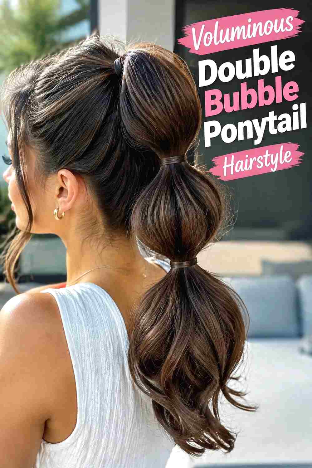 14. Voluminous Double Bubble Ponytail Hairstyle