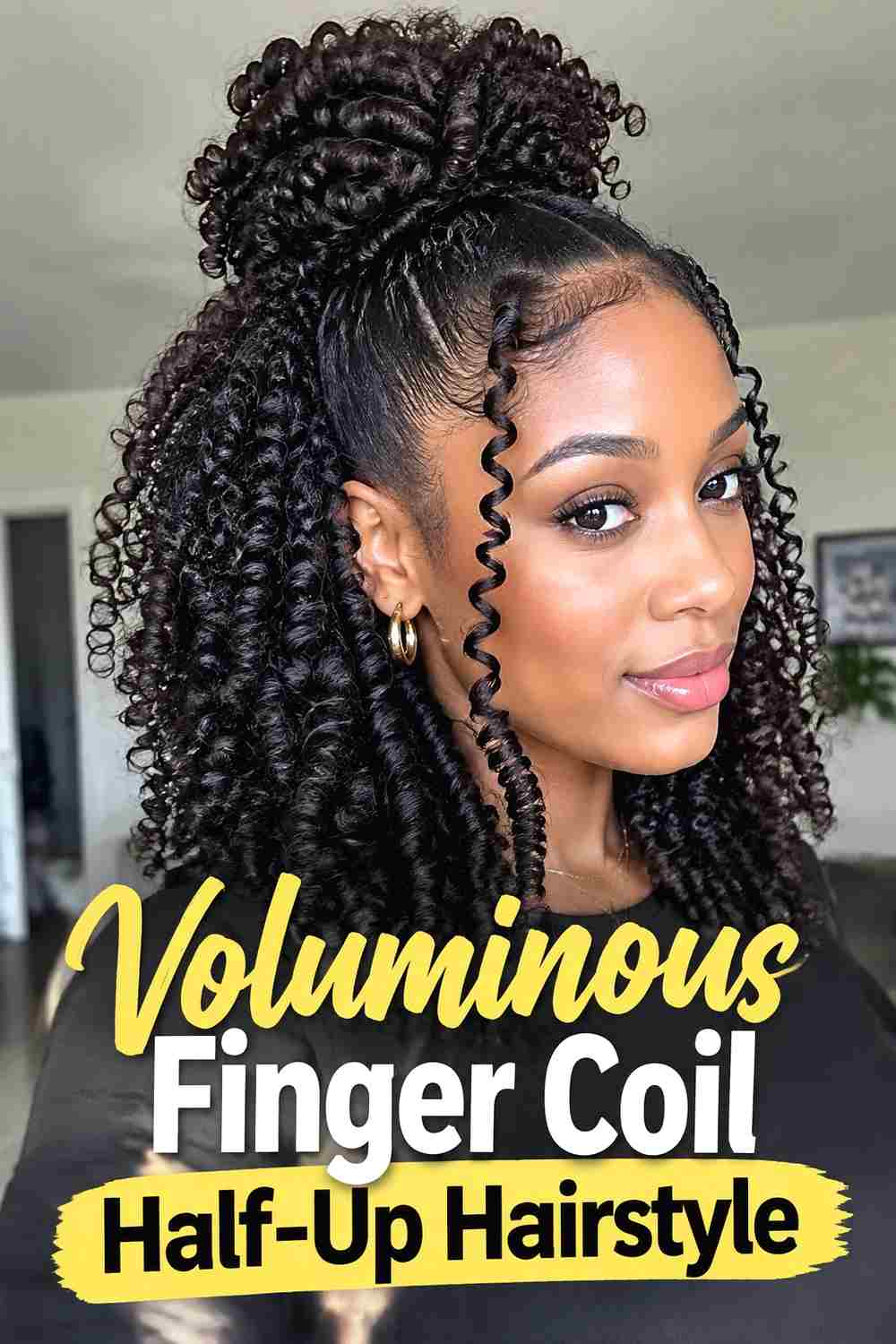 13. Voluminous Finger Coil Half Up Hairstyle