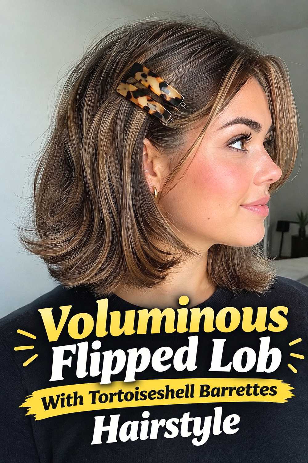 4. Voluminous Flipped Lob With Tortoiseshell Barrettes Hairstyle