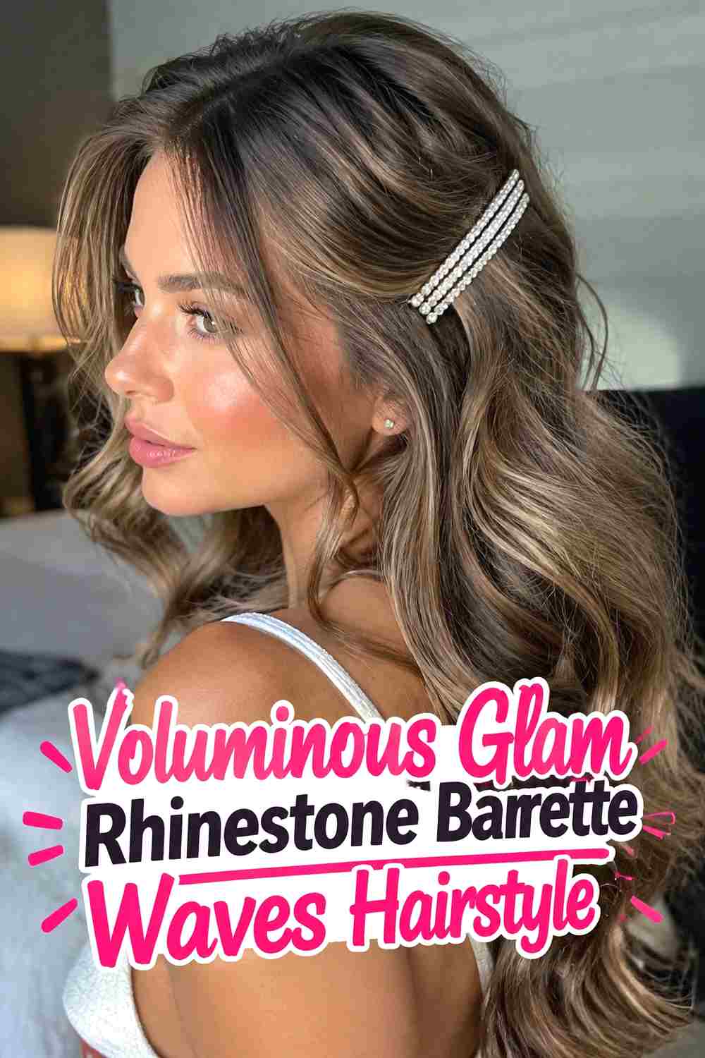 9. Voluminous Glam Rhinestone Barrette Waves Hairstyle