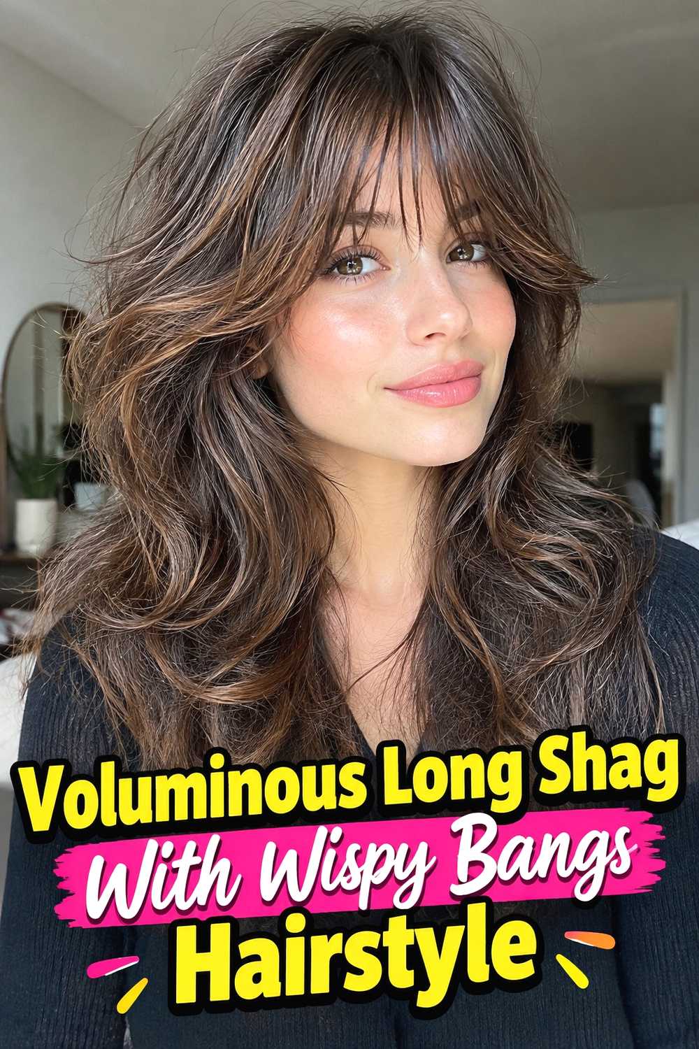 8. Voluminous Long Shag With Wispy Bangs Hairstyle