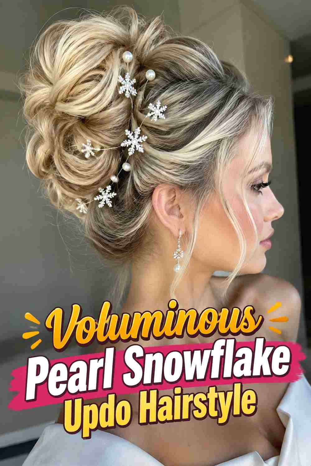 12. Voluminous Pearl Snowflake Updo Hairstyle