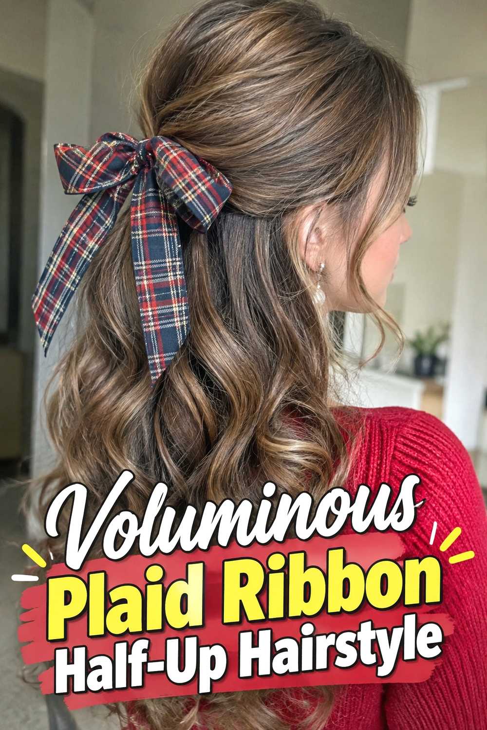 10. Voluminous Plaid Ribbon Half Up Hairstyle