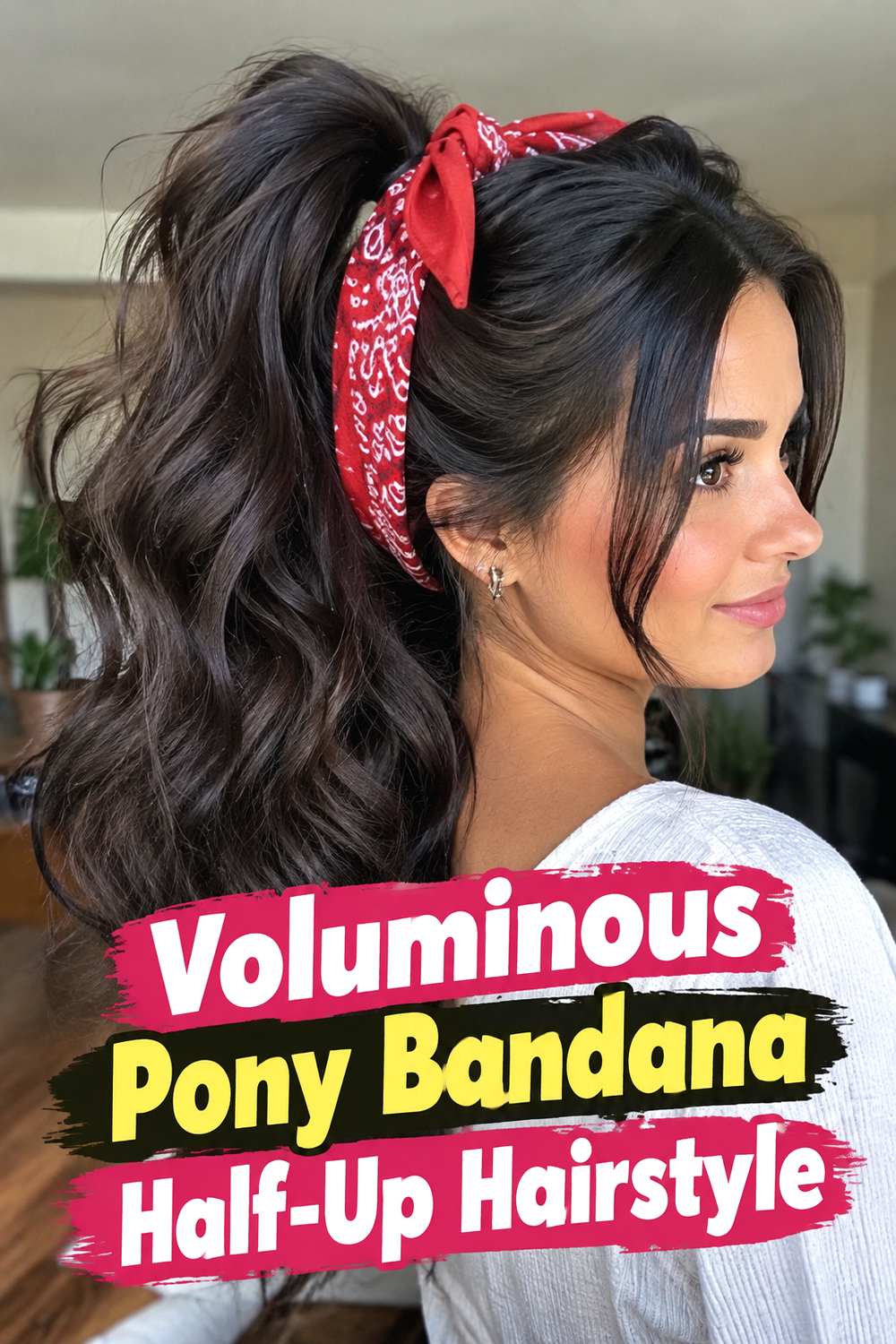 Voluminous Pony Bandana Half-Up Hairstyle
