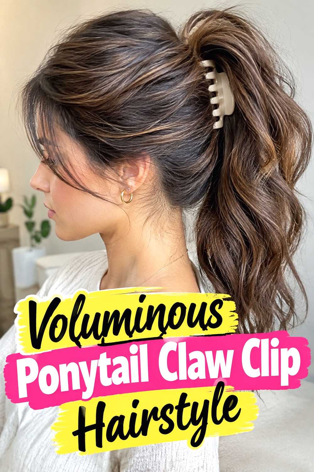 12. Voluminous Ponytail Claw Clip Hairstyle