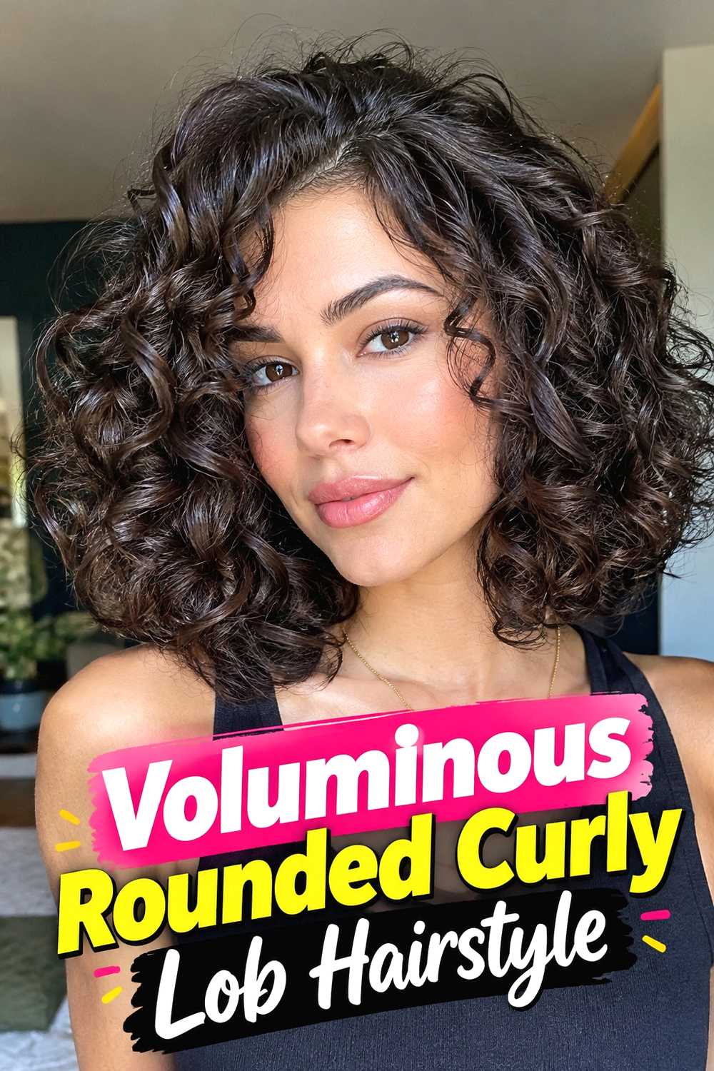 2. Voluminous Rounded Curly Lob Hairstyle