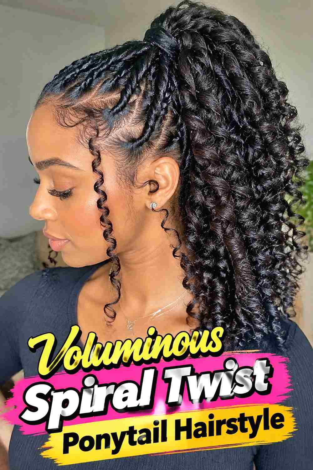 10. Voluminous Spiral Twist Ponytail Hairstyle