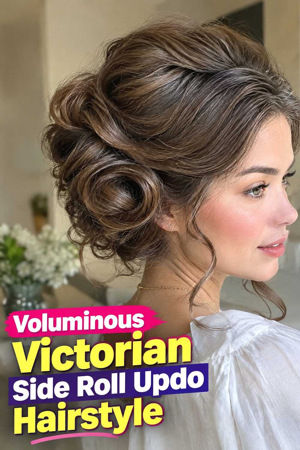 12. Voluminous Victorian Side Roll Updo Hairstyle