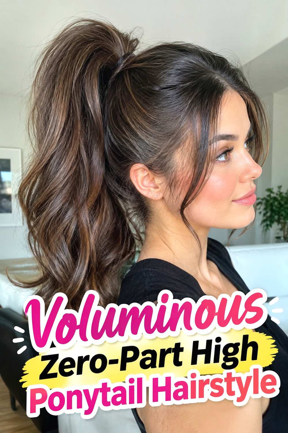 2. Voluminous Zero Part High Ponytail Hairstyle