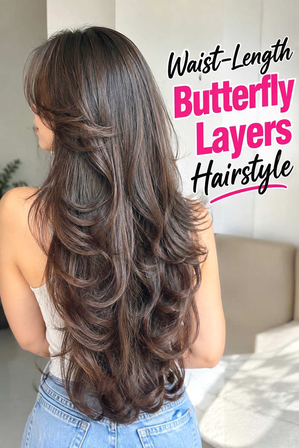 1. Waist Length Butterfly Layers Hairstyle