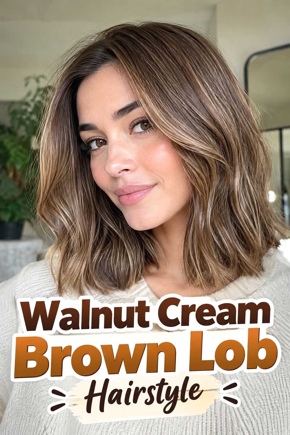 17. Walnut Cream Brown Lob Hairstyle