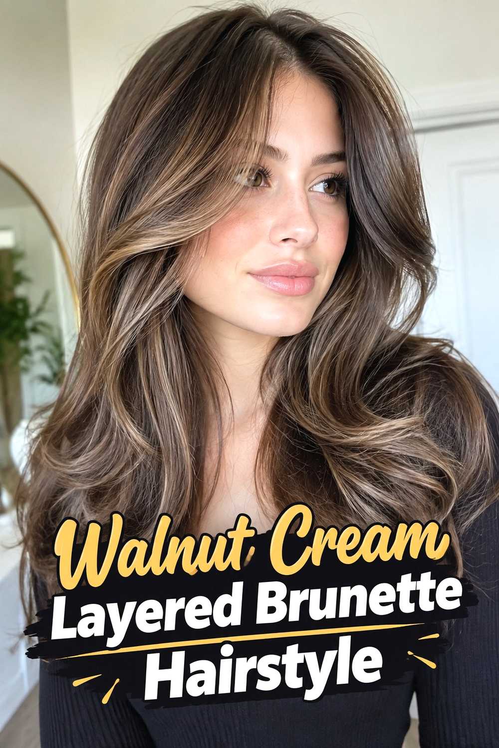 19. Walnut Cream Layered Brunette Hairstyle