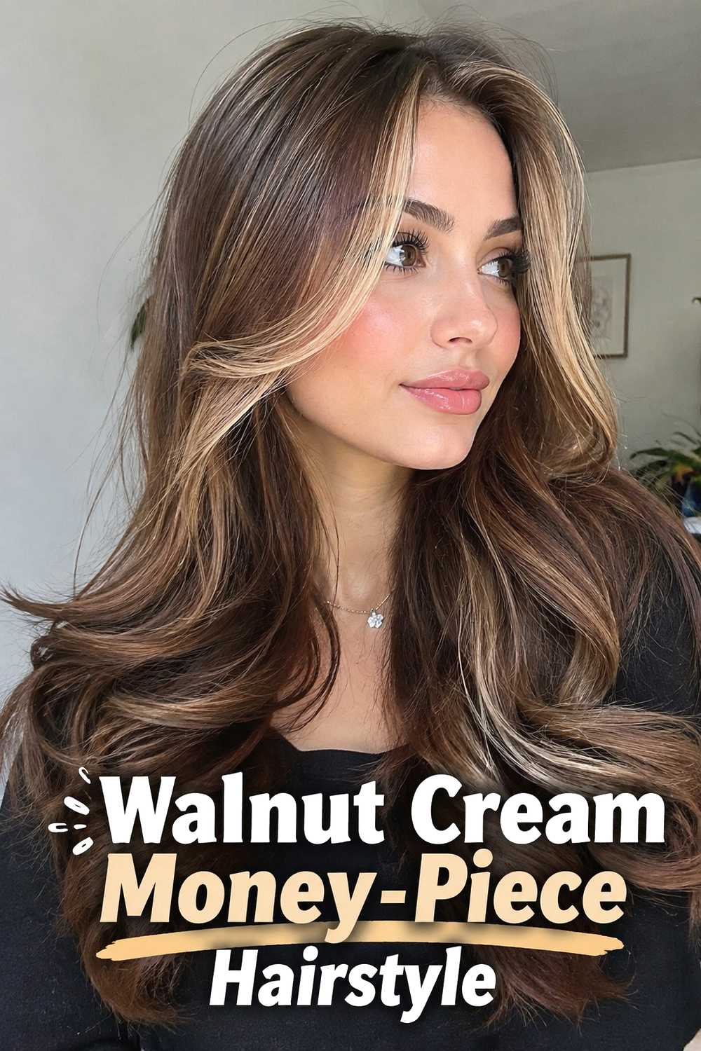 14. Walnut Cream Money Piece Hairstyle